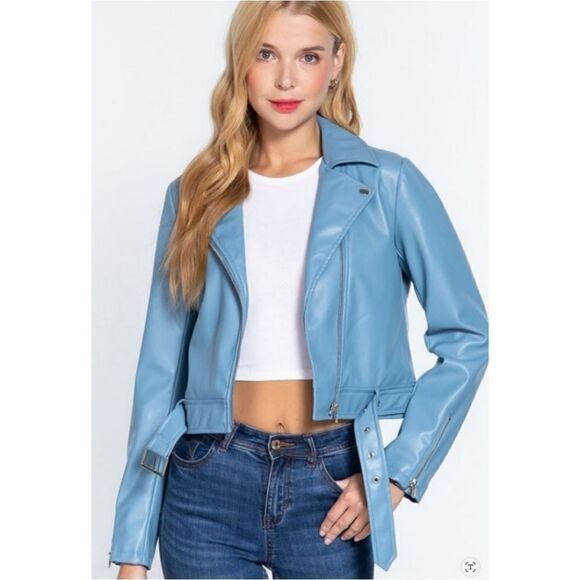 Active USA Vegan Belted Moto Jacket - Picture 11 of 15